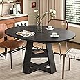 43.3in-59in Extendable Round Dining Table for 4-8,Modern Kitchen Oval Dining Table with Removable Leaves Space Saving,Wood Base with Storage Shelf for Kitchen Living Room (Black)