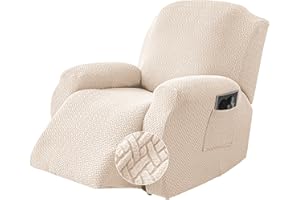 Genina Recliner Chair Cover, Stretch Reclining Chair Covers, Recliner Sofa Slipcovers Stripe Jacquard Lazy Couch Covers Furniture Protector Covers for Pet Kid (Beige, 1 Seat)