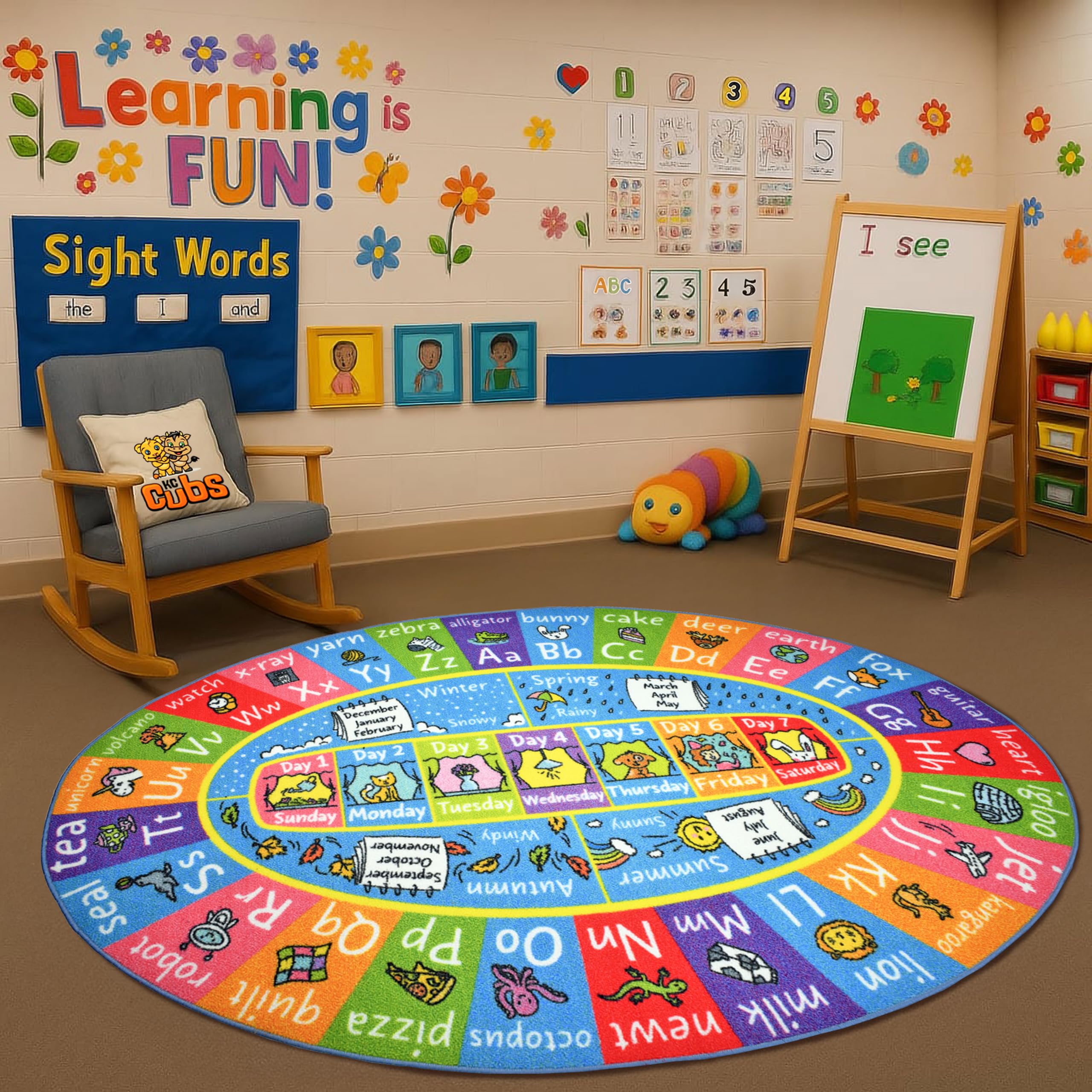 KC Cubs ABC Alphabet, Seasons, Months and Days of The Week Educational Learning & Fun Game Play Area Non Slip Boy & Girl Kids Rug Carpet for Children Bedroom, Toddler Classroom & Baby Playroom Mat Image KC Cubs ABC Alphabet, Seasons, Months and Days of The Week Educational Learning & Fun Game Play Area Non Slip Boy & Girl Kids Rug Carpet for Children Bedroom, Toddler Classroom & Baby Playroom Mat Image