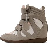 WJZDSJCO Wedge Sneakers for Women Heels Suede Hook and Loop High Heel Tennis Round Toe Triple Strappy Band Casual Vintage Fashion Dressy Comfy Campus Trendy Retro Sneaker