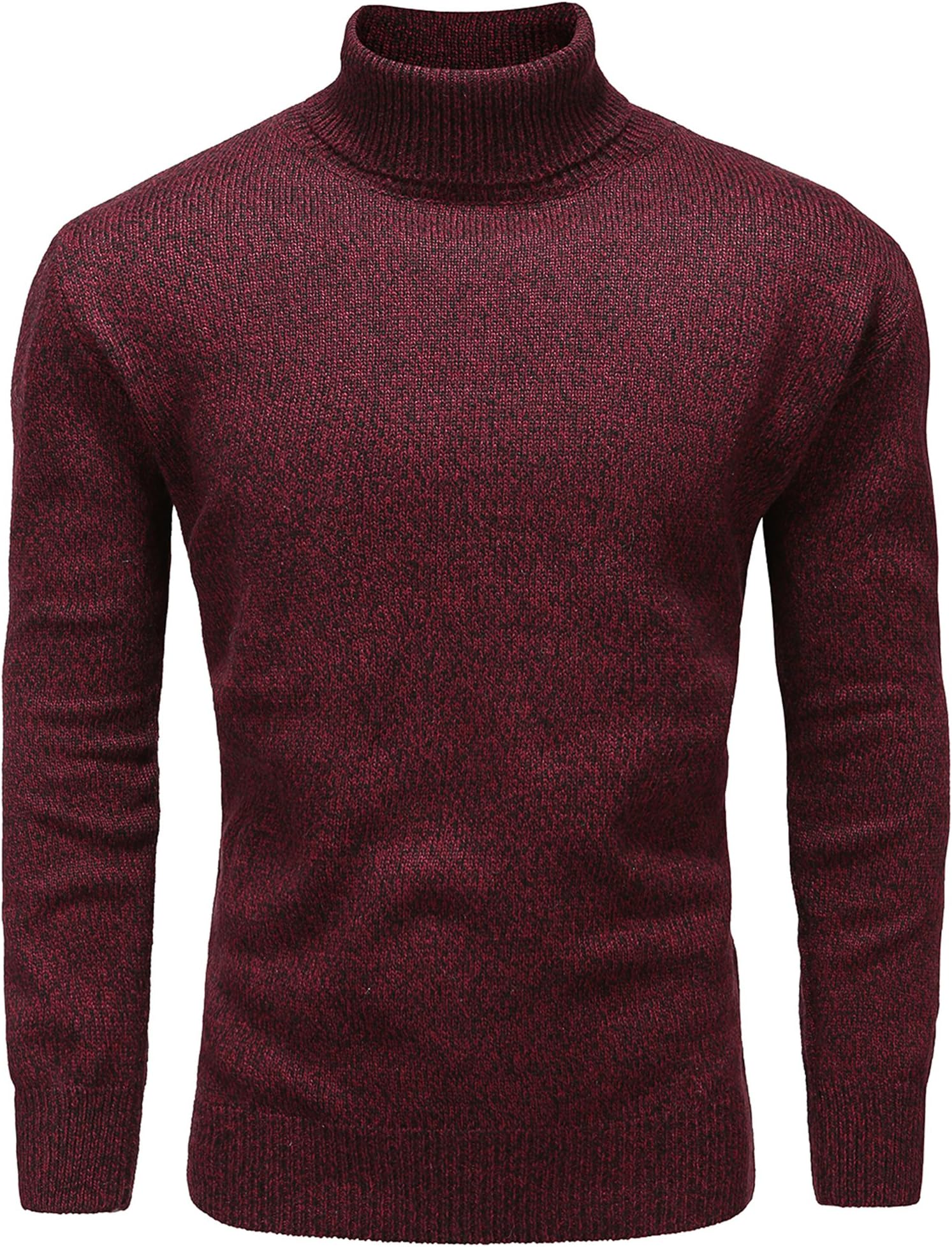 Mocotono Men's Turtleneck Long Sleeve Pullover Knit Cotton Sweater Wine Red/Maroon Tag Asian 3XL/US L