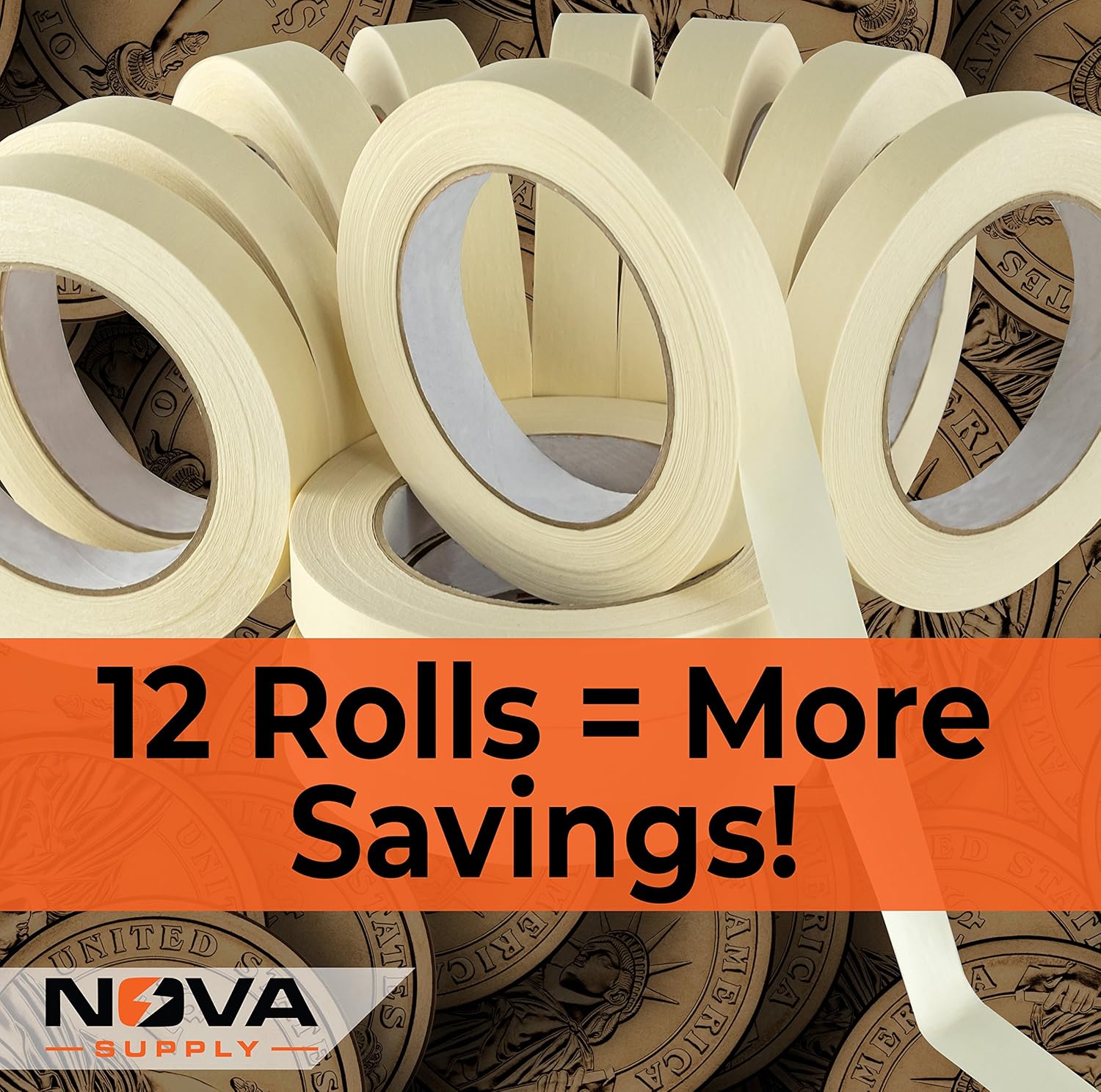 Nova Supply 3/4 in Pro-Grade Masking Tape. 60 Yard Roll 12 Pack = 720 Yards of Multi-Use, Easy Tear Tape. Great for Labeling, Painting, Packing and More. Adhesive Leaves No Residue. : Office Products