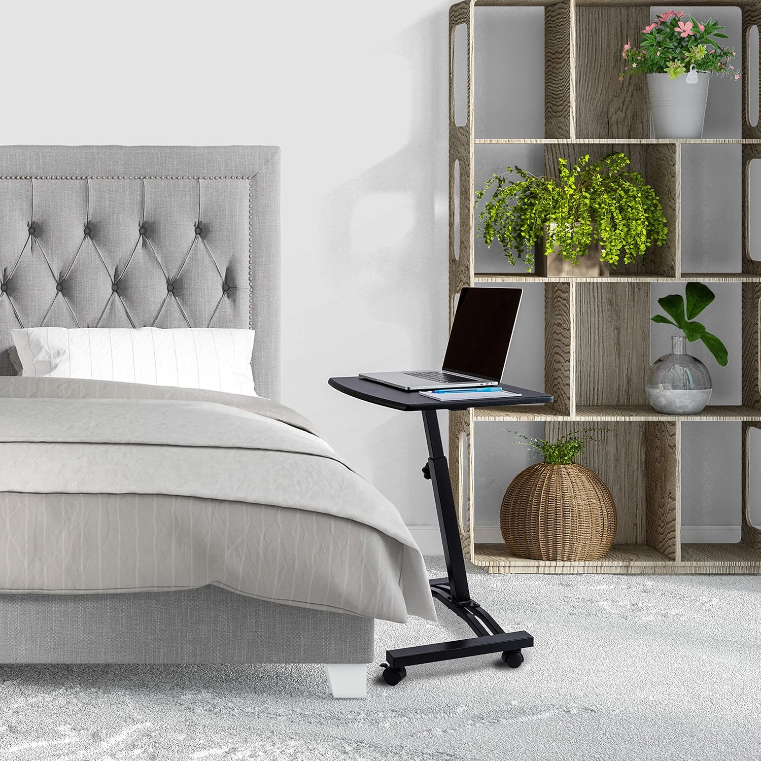 Seville Classics Height Adjustable Sitting Mobile Laptop Desk Cart Ergonomic Table, Flat (23.6"), Black: Furniture & Decor