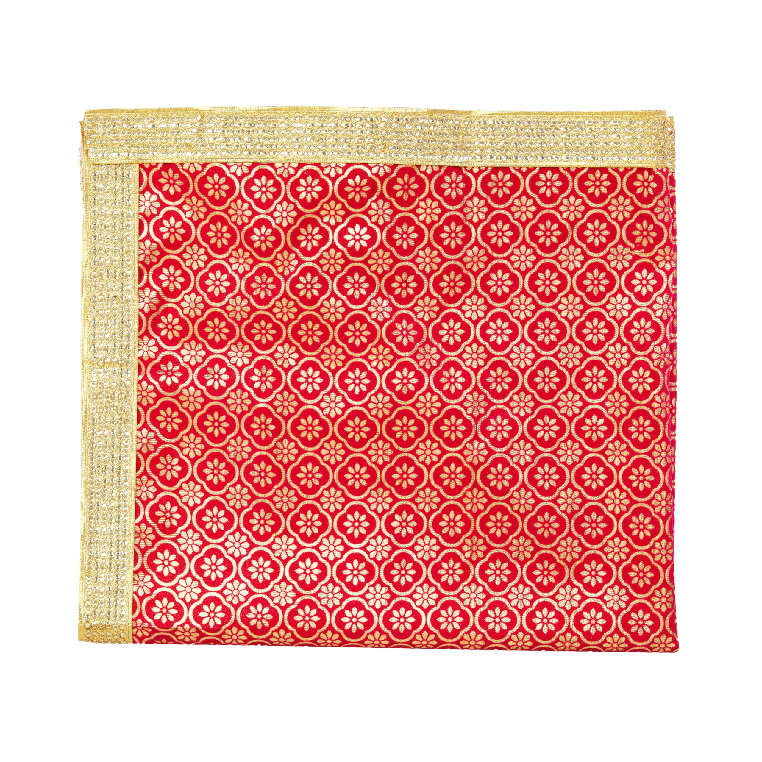 Decorative Mat Aasan Pooja Cloth Puja Asaan Large (Size:- 36 Inche x 36 Inche) Puja Indian Traditional ganpati Festival New year Decoration Backdrop Mat Aasan Statue Chowki Mat Posters Frame(Pink)