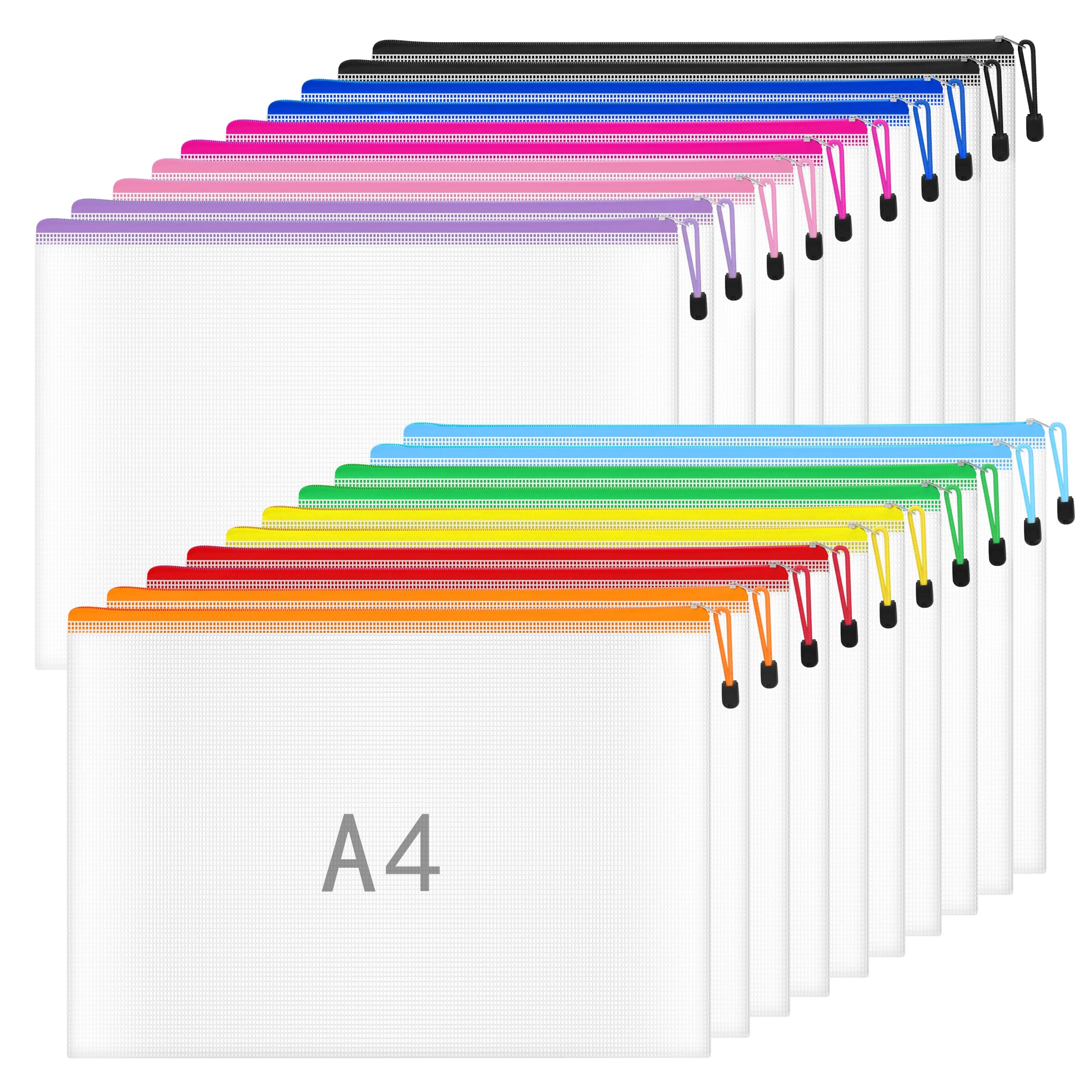 Plastic Wallets A4 Zip Wallets Zip Lock Bags Platic Zip Folder Zipper File Bag Zipped Document Wallet for School Office Travel Storage - 20PCS