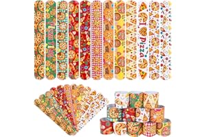Serencatcher 48PCS Pizza Slap Bracelets Bulk for Kids, Pizza Party Favors Pizza Theme Slap Wristbands for Pizza Party Decorations Supplies Classroom Rewards Prizes Baby Shower Birthday Party Gifts