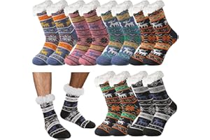 Liitrsh 6 Pairs Mens Fuzzy Slipper Socks with Grip Winter Non Slip Fluffy Winter Warm Lamb Fleece Socks for Christmas Gifts