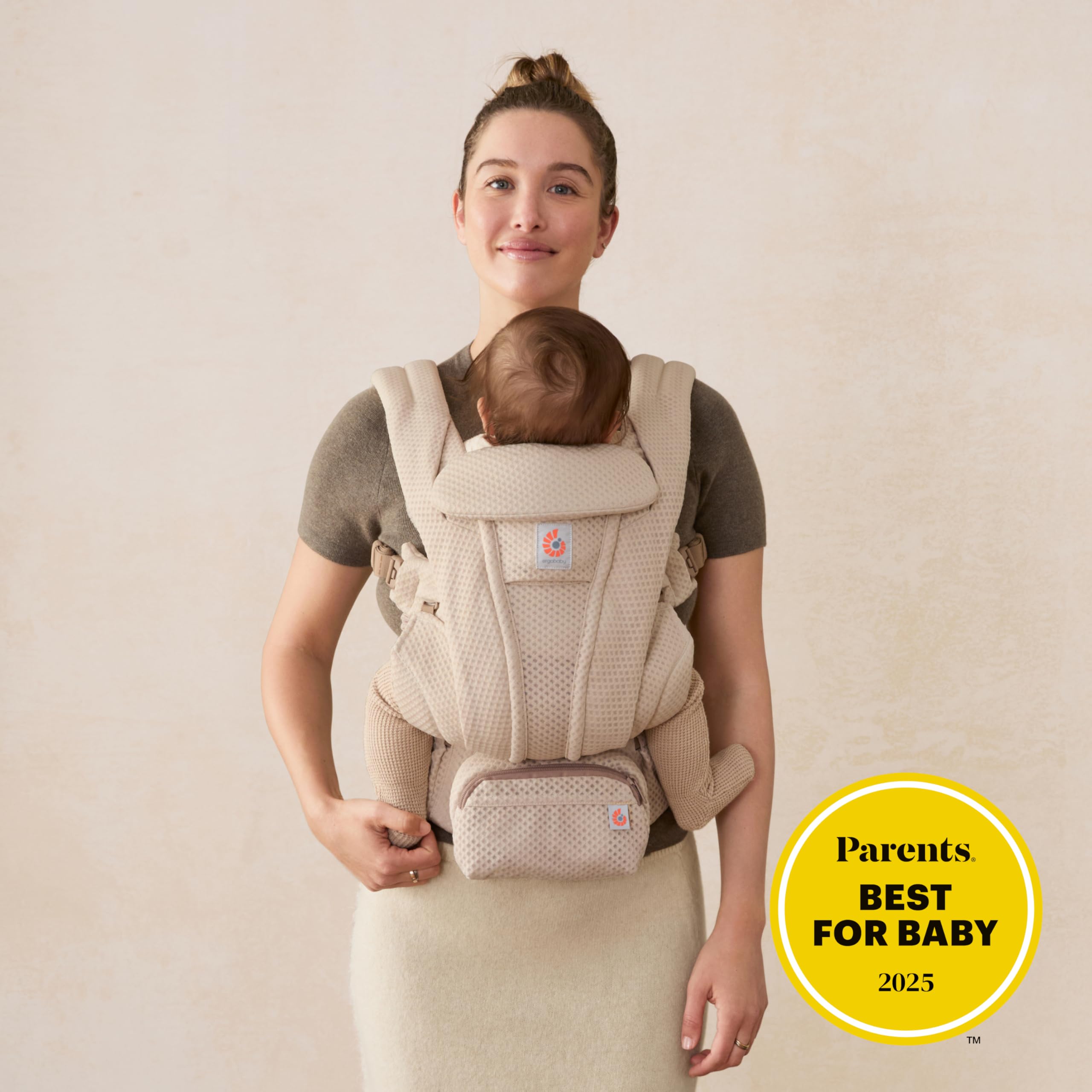 Ergobaby Omni Deluxe All-in-One Babytrage für Neugeborene ab Geburt bis 20kg, Ergonomische 4-Positionen Mesh Babytrage Rückentrage Baby-Tragetasche, Natural Beige 2