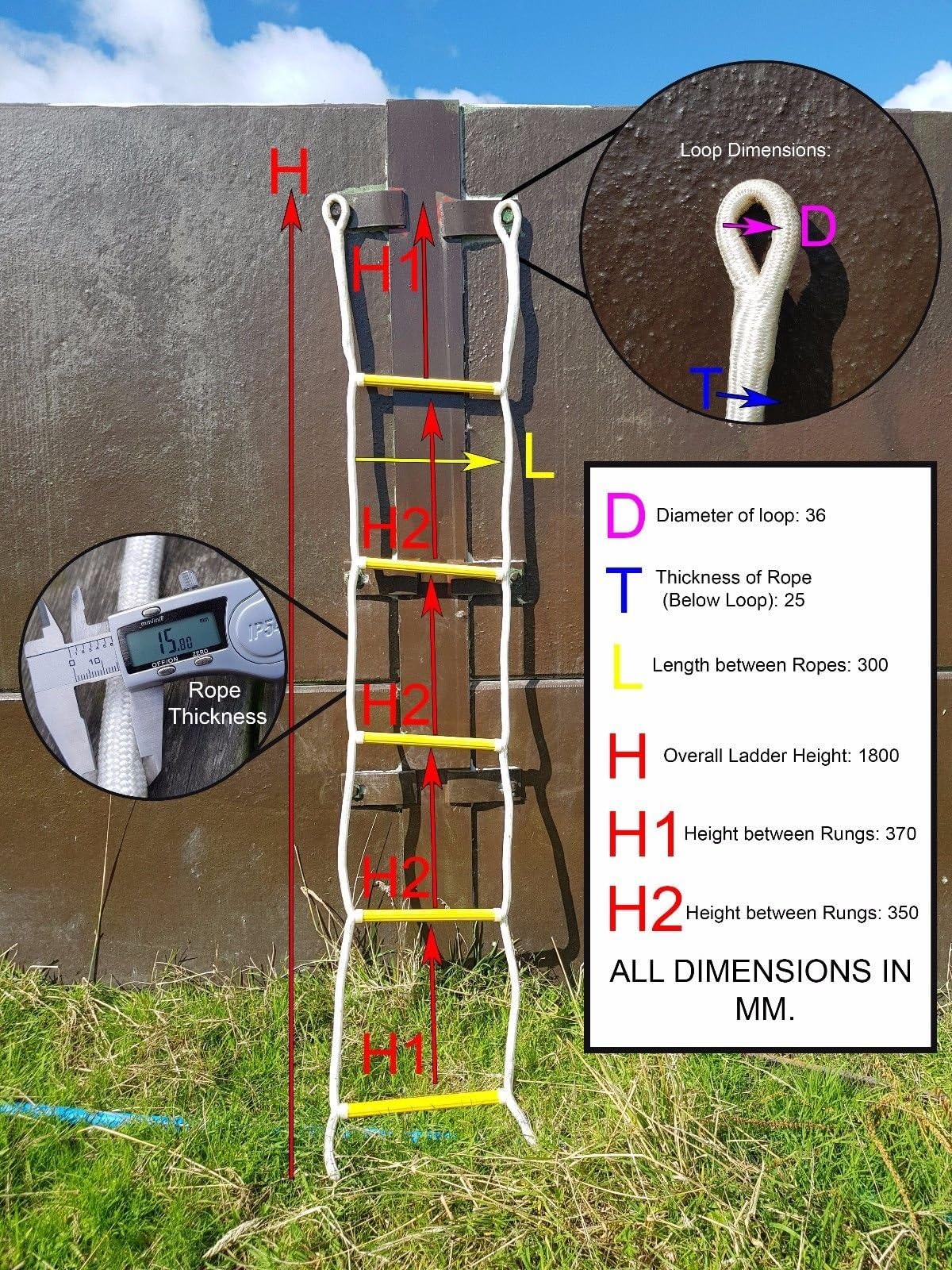 Depot2U 5 Rung Rope Ladder (yachts, boats, trees, emergency)