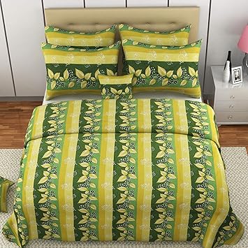 MAFATLAL Saranvi Series, Pure Cotton Soft Finish Easy to Wash 180 TC Premium Bedsheets for Double Bed with 2 Pillow Covers, Luxurious Bed Sheet Set (Lime Green)