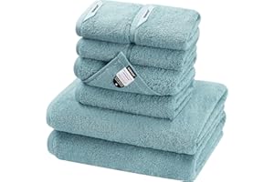 SEMAXE Blue Towel Set, 2 Bath Towels 2 Hand Towels 4 Washcloths, 100% Cotton Bathroom Towels with Hanging Loops and Smart Tags, Hotel Spa Quality Absorbent Towels, 8 Piece Towels