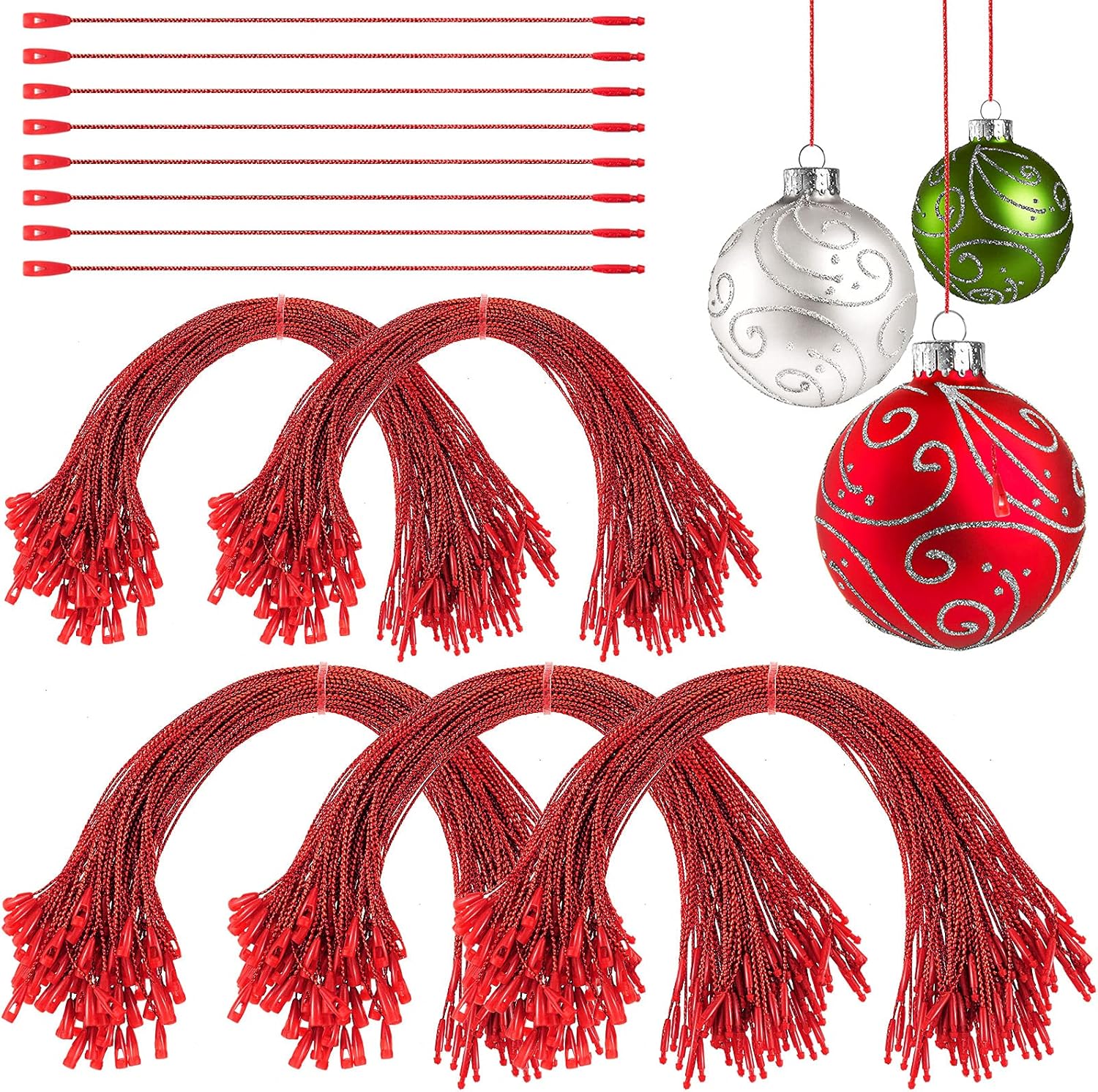 Ornament Hooks - Nuanchu 500 Pieces Christmas Ornament Hangers Locking Ropes Fasteners Hanging Ropes Hang Tag Polyester Ropes Price Tag Hanging Ropes for Christmas Party Hanging Decor (Red)