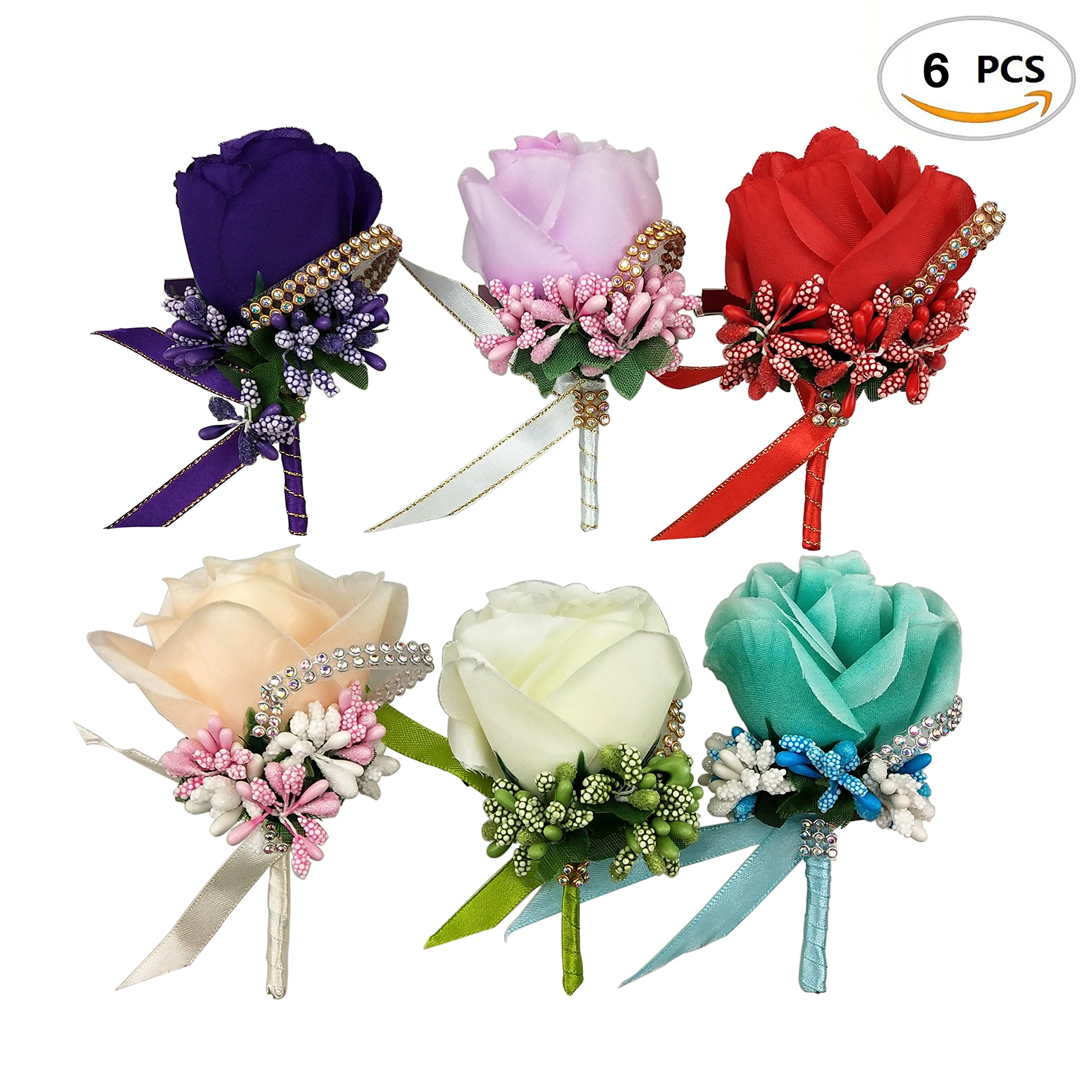 6PCS Silk Rose Boutonniere Corsage Classic Artificial Groom Flowers Brooch with 619125553874 eBay