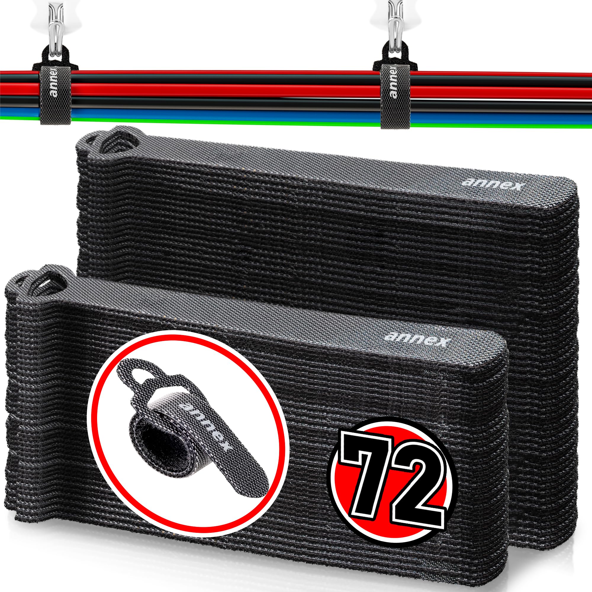 72pcs Cable Ties Reusable: Tidy Up Cluttered Cables, No More Mess, Long-Lasting, Firmly Sticking, Easy to Use, Multi-Purpose, Adjustable Hook and Loop Wire Organizers for Home and Office