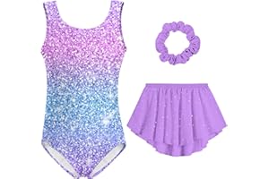 Idgreatim Girls Gymnastic Leotard Ballet Dance Dress Outfit with Removable Skirt Hair Scrunchie Combo 4-11 Years