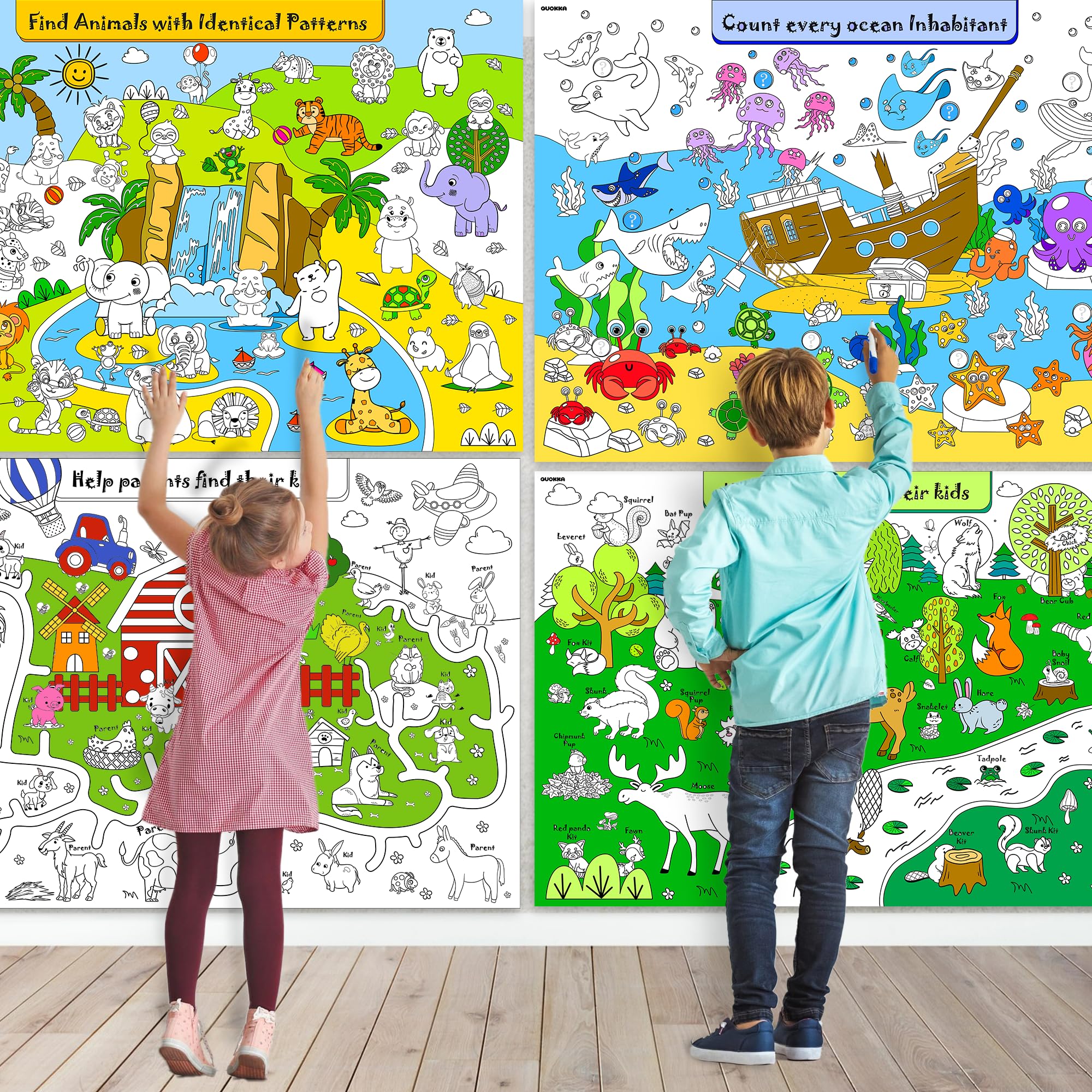 QUOKKA 4 Set Giant Coloring Posters for Kids - 2x3 Ft Large Drawing ...