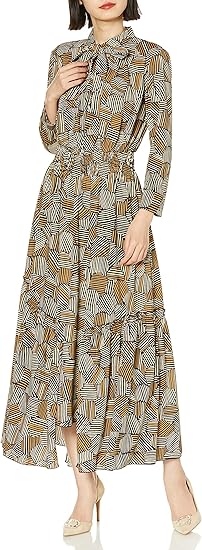 Amazon Co Jp ダブルスタンダードクロージング Corcovado ボウタイプリントワンピース 3801 0 4 レディース Jacqueline 幾何学 M 服 ファッション小物