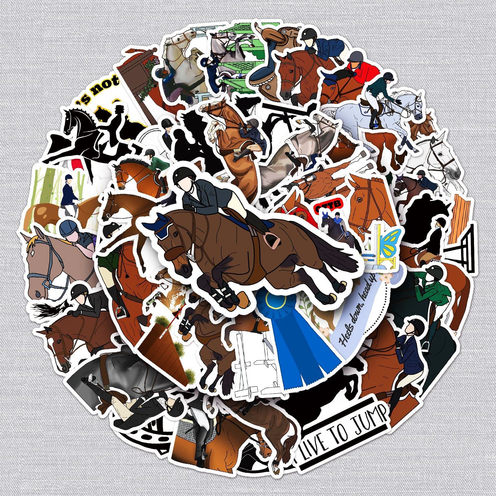 50 Pcs Horses Stickers for Kids Teens Adults Boys Girls Gift,Stickers Pack for Laptop,Skateboard,Luggage,Car,Bike, Cup,Computer,Water Bottle Decor,Equestrian Vinyl Waterproof Sticker Decals