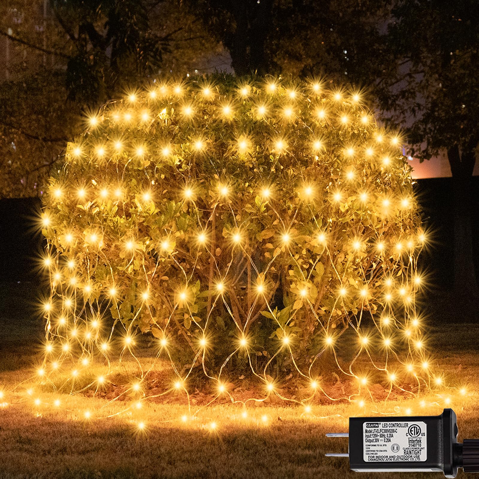 Photo 1 of 300 LED Net Lights, 14.8ft x 5ft 8 Modes Christmas Outdoor Mesh Lights Connectable, Waterproof Decorative String Lights Plug in for Bushes Xmas Tree Garden Wedding Party (Clear Wire, Warm White)