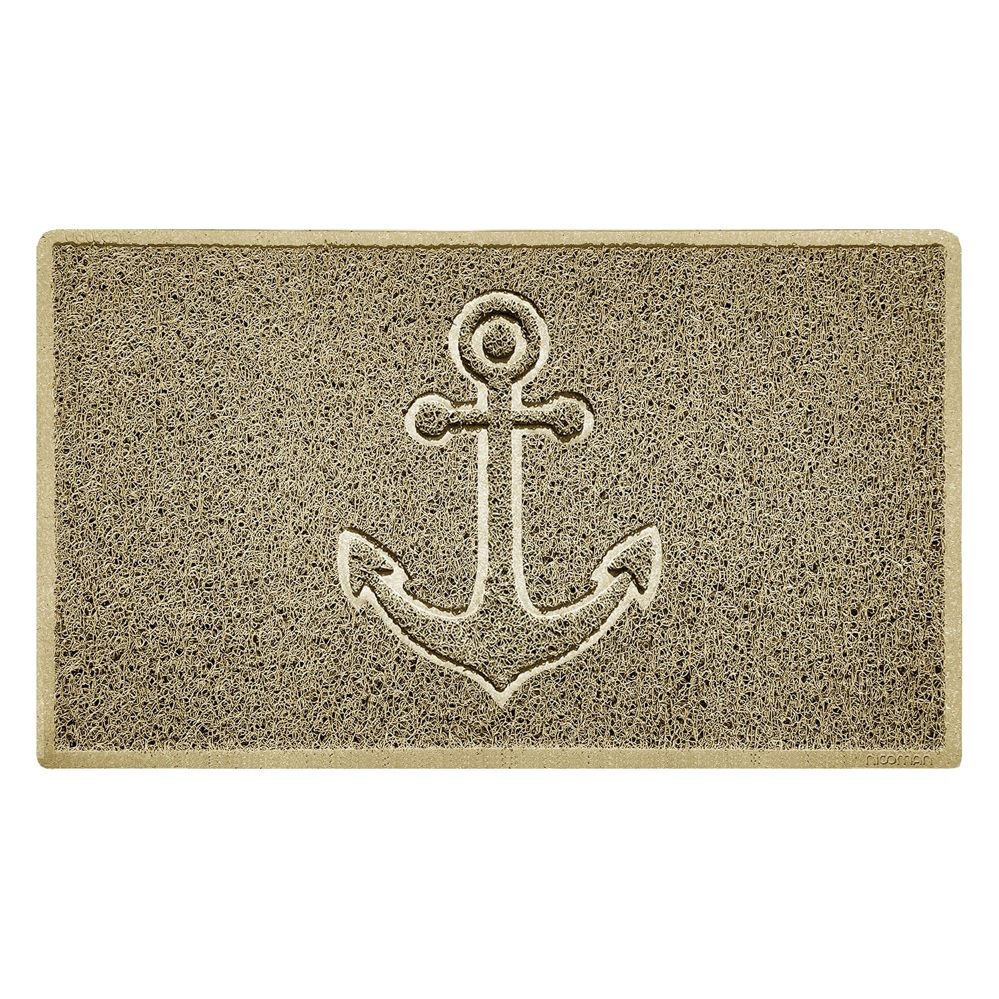 Nicoman Anchor Embossed Shape Door Mat Dirt-Trapper Washable Barrier Doormat-(Use Indoor or Sheltered Outdoor)-(75x44cm/29.5x17.3inches,Medium) Beige