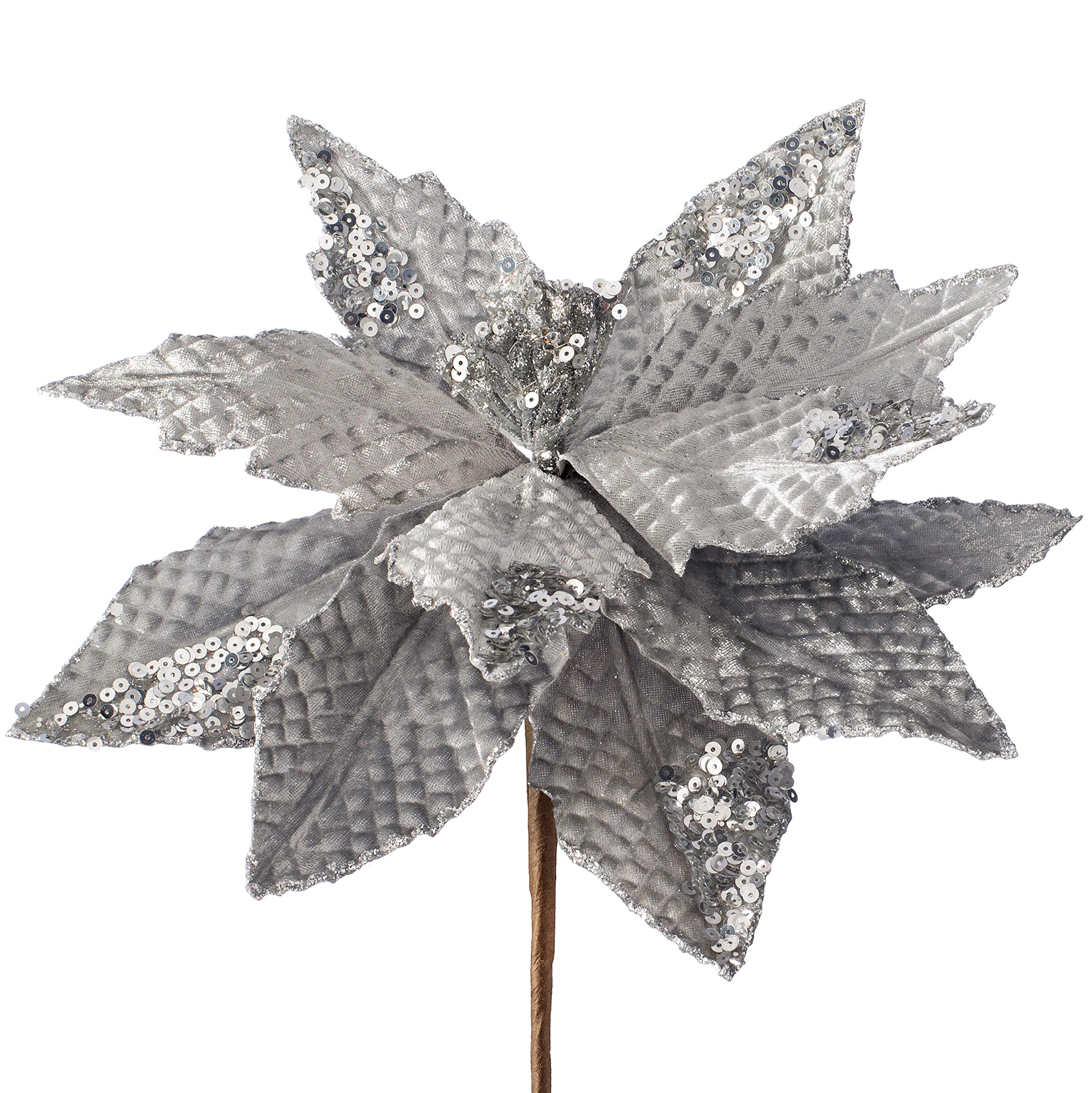 WeRChristmas Artificial Poinsettia Christmas Tree Flower Decoration, Silver, 29 cm