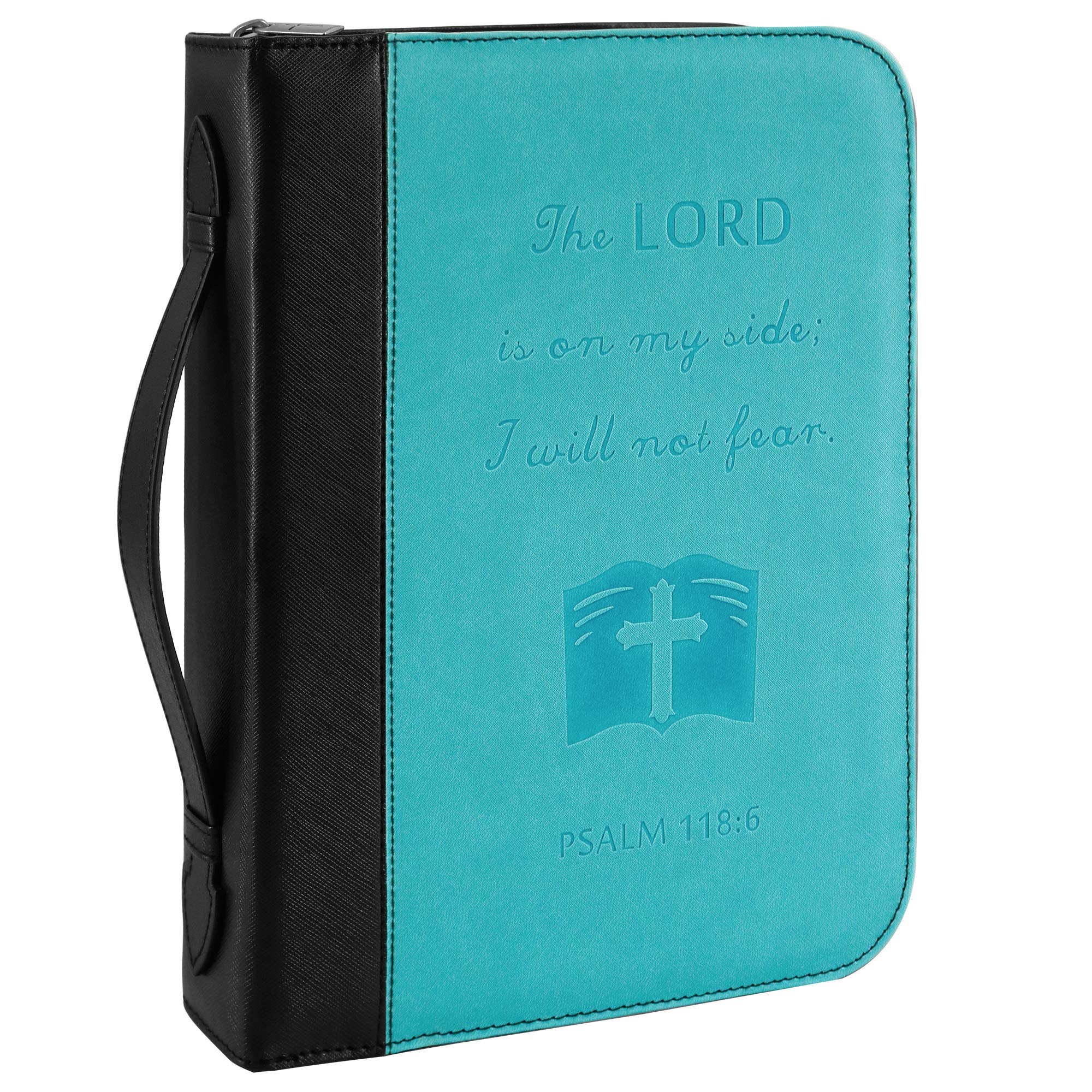 IvyRobes Zipper Bible Cover Case Cross for Men and Women PU Leather Durable Bible Bag Carrying Case Large Size Black and Blue