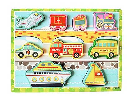 Lazy Toddler Wooden Vehicle Colorful Puzzle Board for Kids (Vehicles)