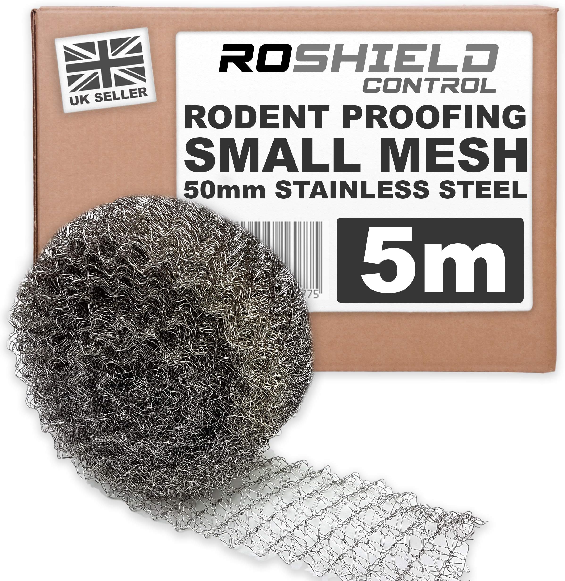 Roshield Stainless Steel Pest Proofing Mesh| Block Access Holes | Prevent & Control Rats, Mice, Rodent & Bird Access (Small, 50mm x 5m)