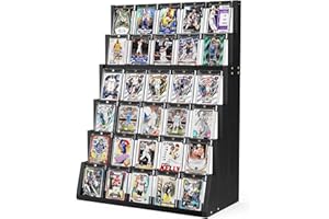Emfogo Card Display Stand, 6-Tier Trading Card Display, Wood Detachable Graded Card Display with Top Storage, High Capacity T