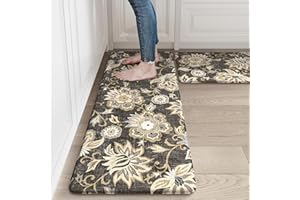 LEEVAN Kitchen Mats for Floor Non-Slip, Cushioned Anti Fatigue Mat 2 Piece, Black Memory Foam Kitchen Mat Waterproof, Ergonomic Standing Mat for Bar, Office,Desk, Laundry