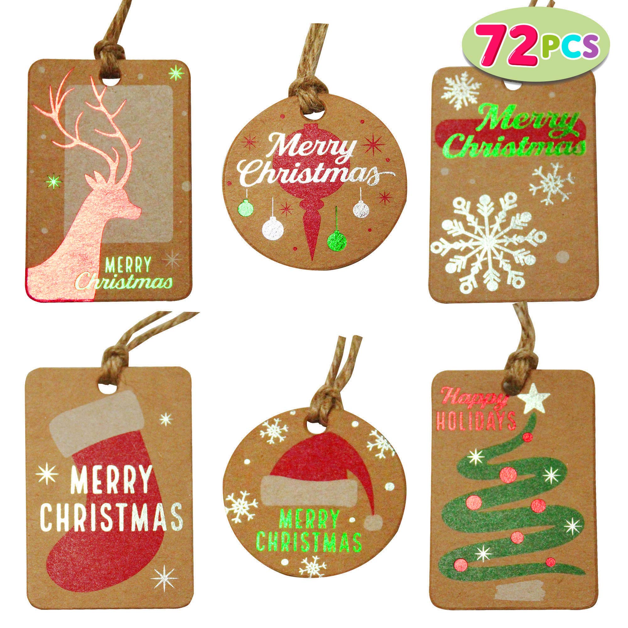 JOYIN 72 Pcs Kraft Tags Xmas Gift Hanging Tags for Christmas Holiday Present Wrap, Label Package Name Card, Christmas Party Wrapping Supplies