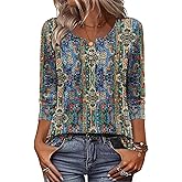Zeagoo 3/4 Length Sleeve Womens Tops Dressy Casual 2026 V Neck T Shirts Blouses Floral Summer Business Work Basic Tees