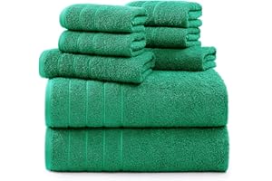 Casa Platino 8 Piece Green Bathroom Towel Set, 2 Large Bath Towels(30"x 60"), Hand Towels for Bathroom set of 2 & 4 Washcloths, 100% Ring Spun Bath Towel Set, Soft 100% Cotton Towels, Quick Dry Towels