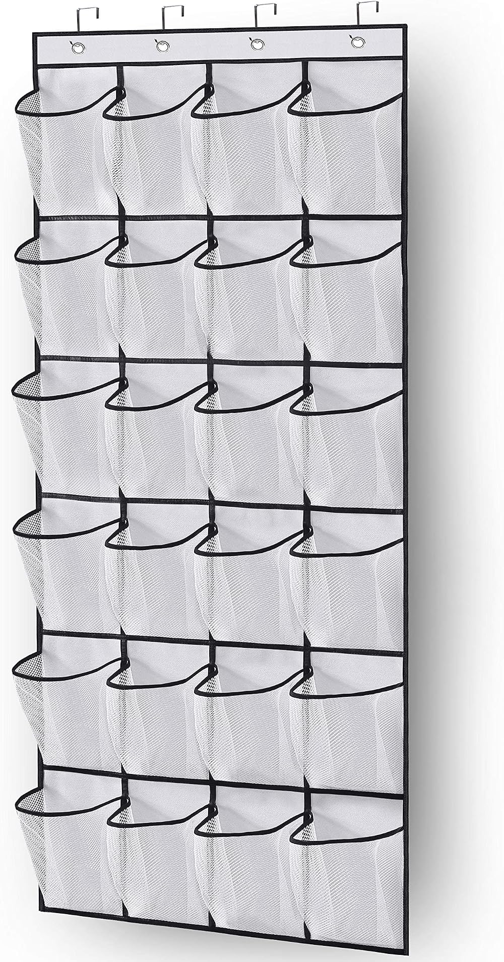MISSLO Over the Door Shoe Storage Organizer 24 Mesh Pockets White