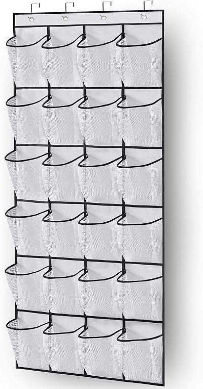 MISSLO Over the Door Shoe Storage Organizer 24 Mesh Pockets White
