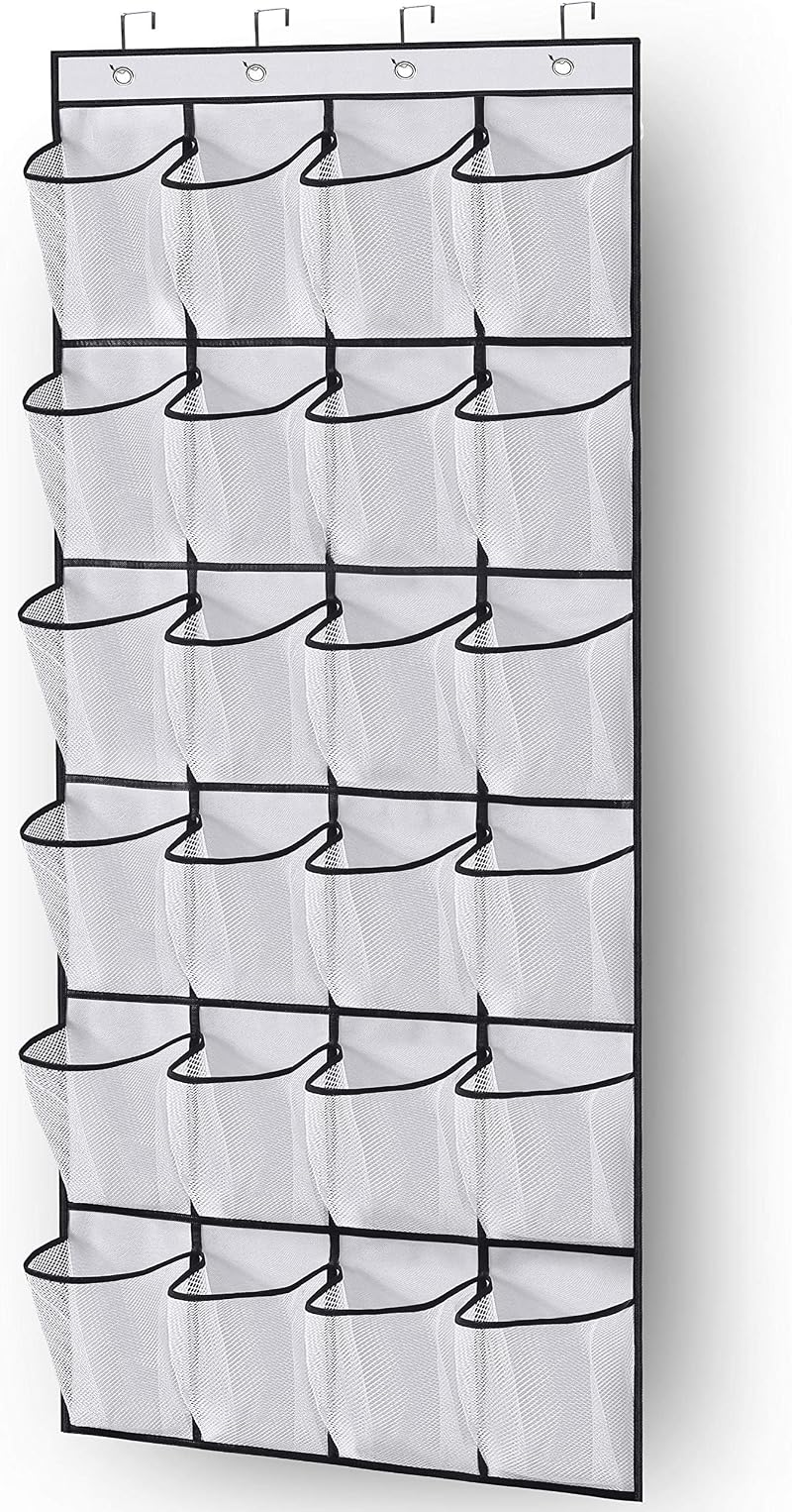 MISSLO Over the Door Shoe Storage Organizer 24 Mesh Pockets White