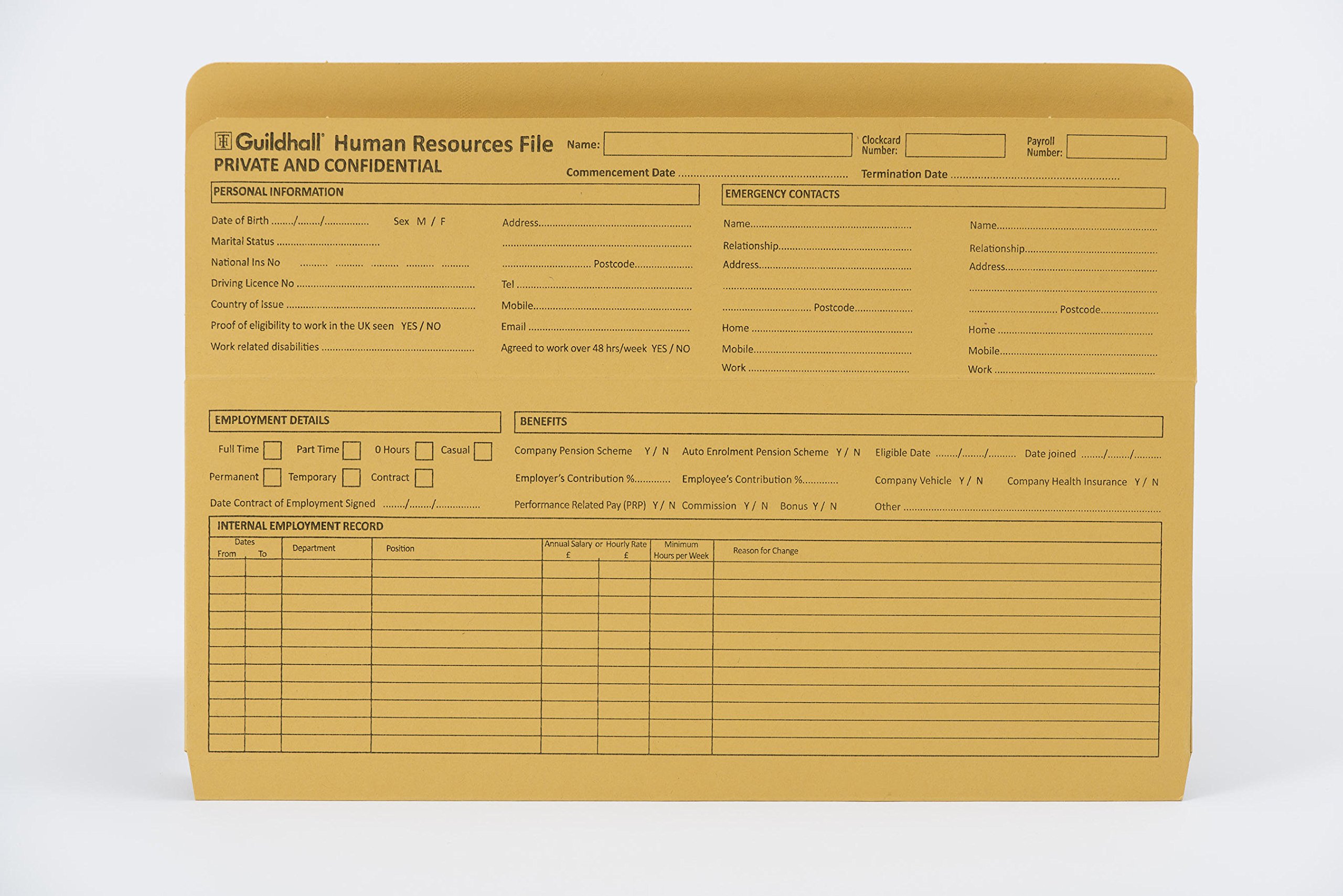 Exacompta - Ref 211/1300Z - Guildhall Human Resources File - 350 x 260mm in Size, Suitable for Foolscap & A4 Documents, 315gsm , Pre-Printed Cover - Yellow (Pack of 50)
