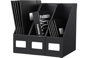 JiaWei Black Magazine File Holders, 3 Packs Sturdy Cardboard File Rack, Office Organization Desktop Storage File Box Binder for Shelves and Desk, Folder Holder for Office or Classroom