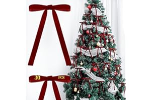 AYGXU 30pcs Velvet Bows for Christmas Decor,Twist tie Bows,Vintage Christmas Bow Tree Decorations,premade Bow for Gift Wrapping,Table,Garland,Fireplace Decor.Burgundy(5/8" W,5.1 * 7in)