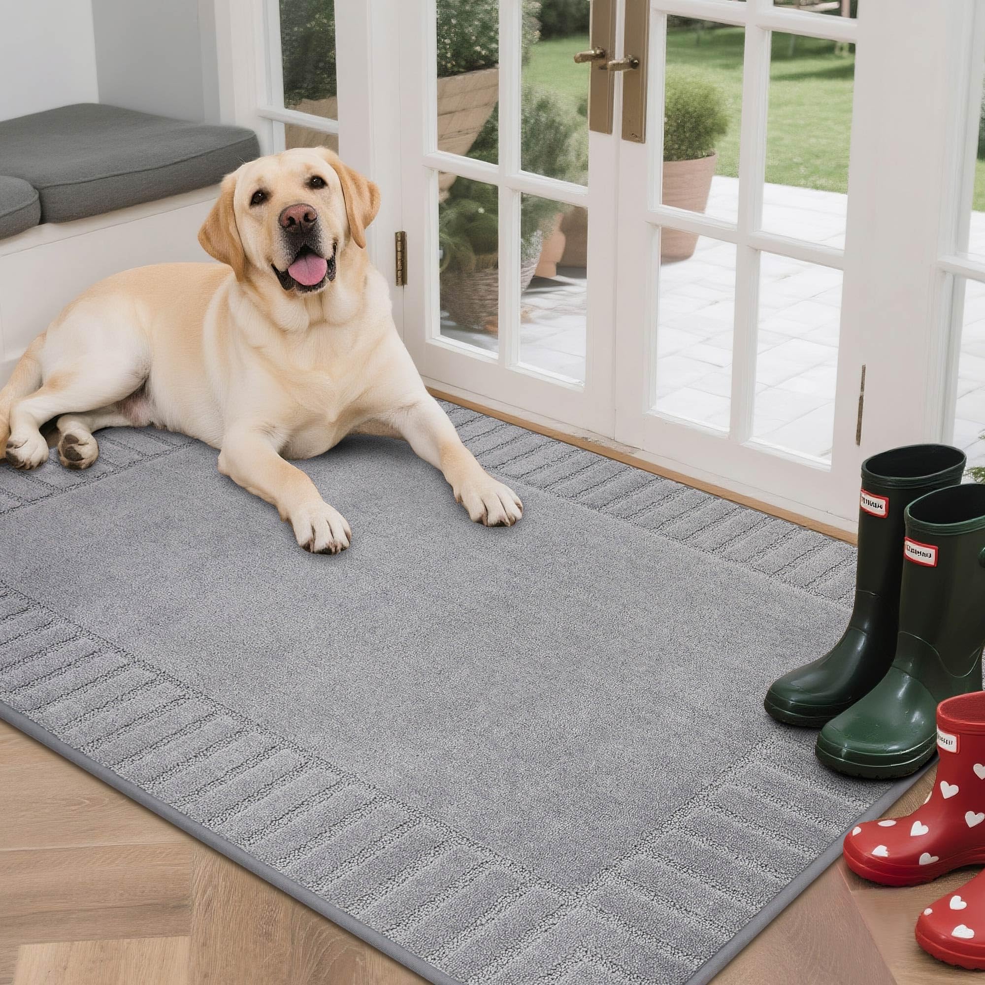 BEQHAUSE Door Mat for Indoor & Outdoor,Dirt Trapper Barrier Mat Super Absorbent Machine Washable Front Doormats Rug with Non-Slip TPR Backing (Light Grey, 80x120cm)