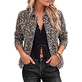 luvamia Women Leopard Cheetah Print Jackets Stretch Button Down Jean Jacket | Casual, Long Sleeve, Denim Jacket, Trendy Animal Print, Retro 90s, Soft, Classic Fitted, Fall Coats, Western Outfit for Women