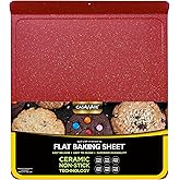 casaWare Large Flat Baking Cookie Sheet, 12.5 x 14-inch with a 1.5-inch Handle, Ceramic Non-Stick Coating (Red Granite)