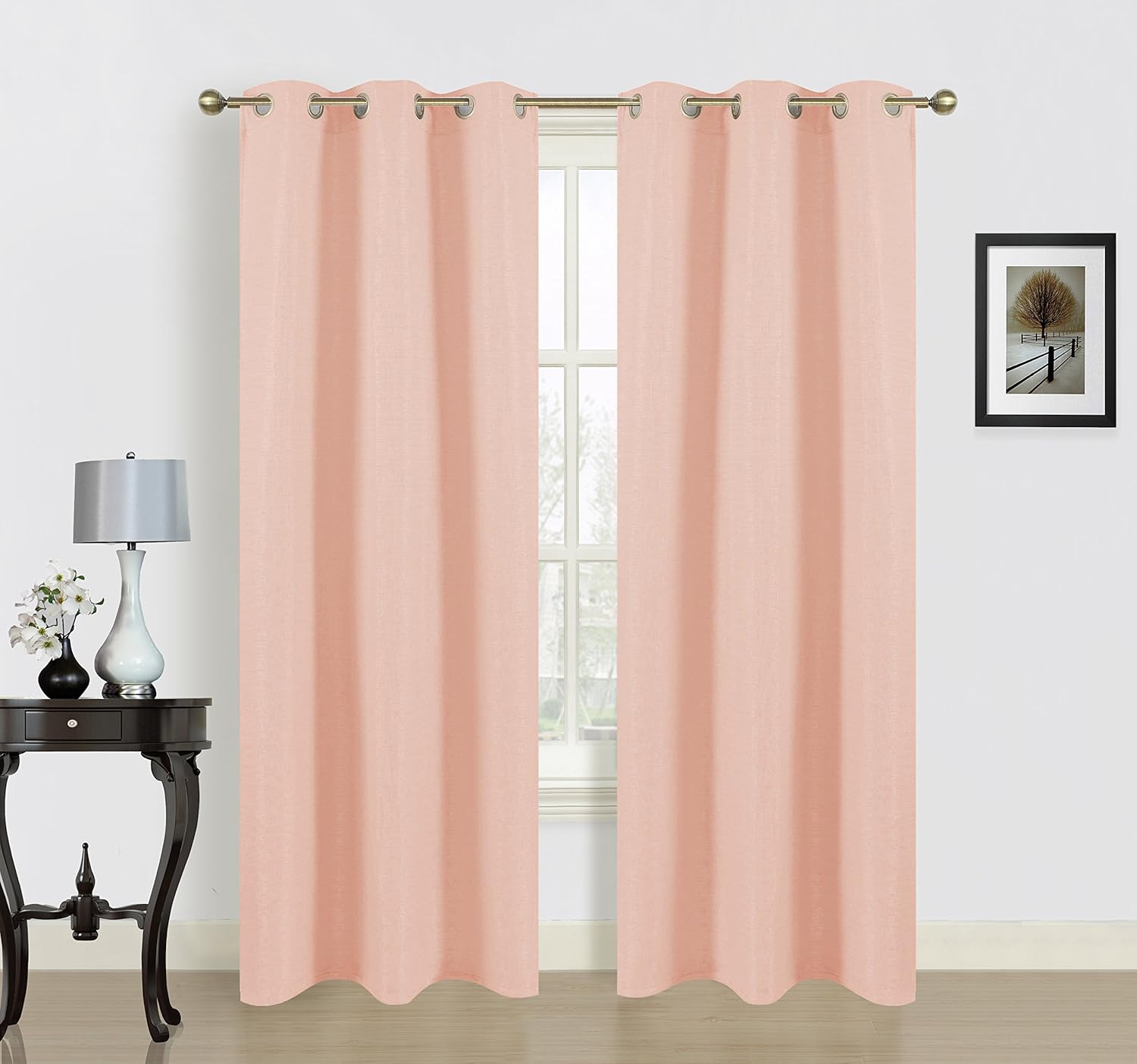 Dainty Home Blended Silk Grommet Window Panel Pair with Cotton, 76x84'', Peach