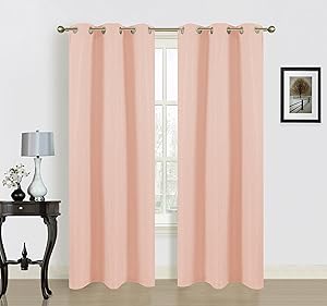 Dainty Home Blended Silk Grommet Window Panel Pair with Cotton, 76x84'', Peach