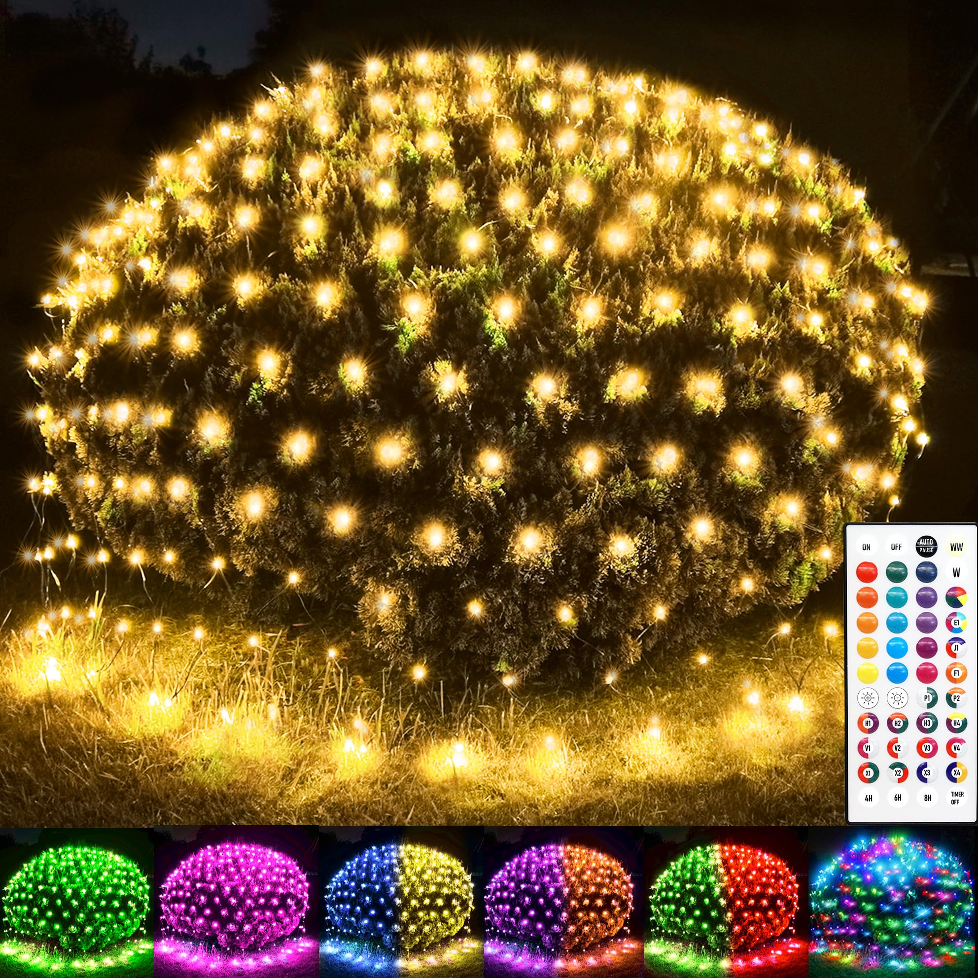 Photo 1 of 204 LED Net Lights, 35 Colors Changing Christmas Net Lights Outdoor, 9.8ft x 6.6ft Connectable Bush Mesh Light Clear Wire for Halloween Christmas Tree Holiday Wedding Party Gazebo Patio Decor