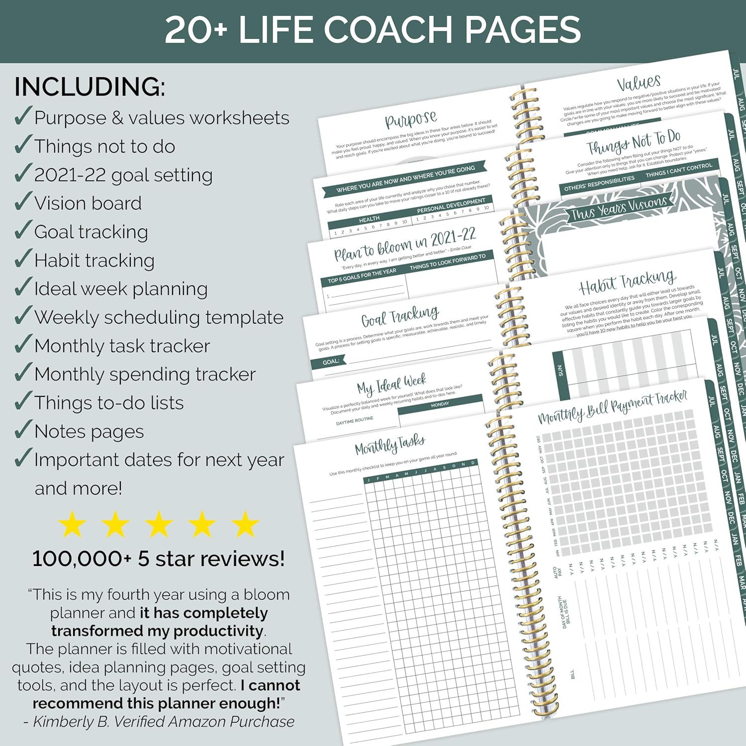 bloom daily planners 2021-2022 Academic Year Day Planner & Calendar (July 2021 - July 2022) - 6” x 8.25” - Weekly/Monthly Agenda Organizer with Stickers and Bookmark - White Cacti : Office Products