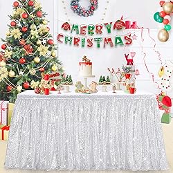 Glitter 14ft Silver Table Skirt for Rectangle Table