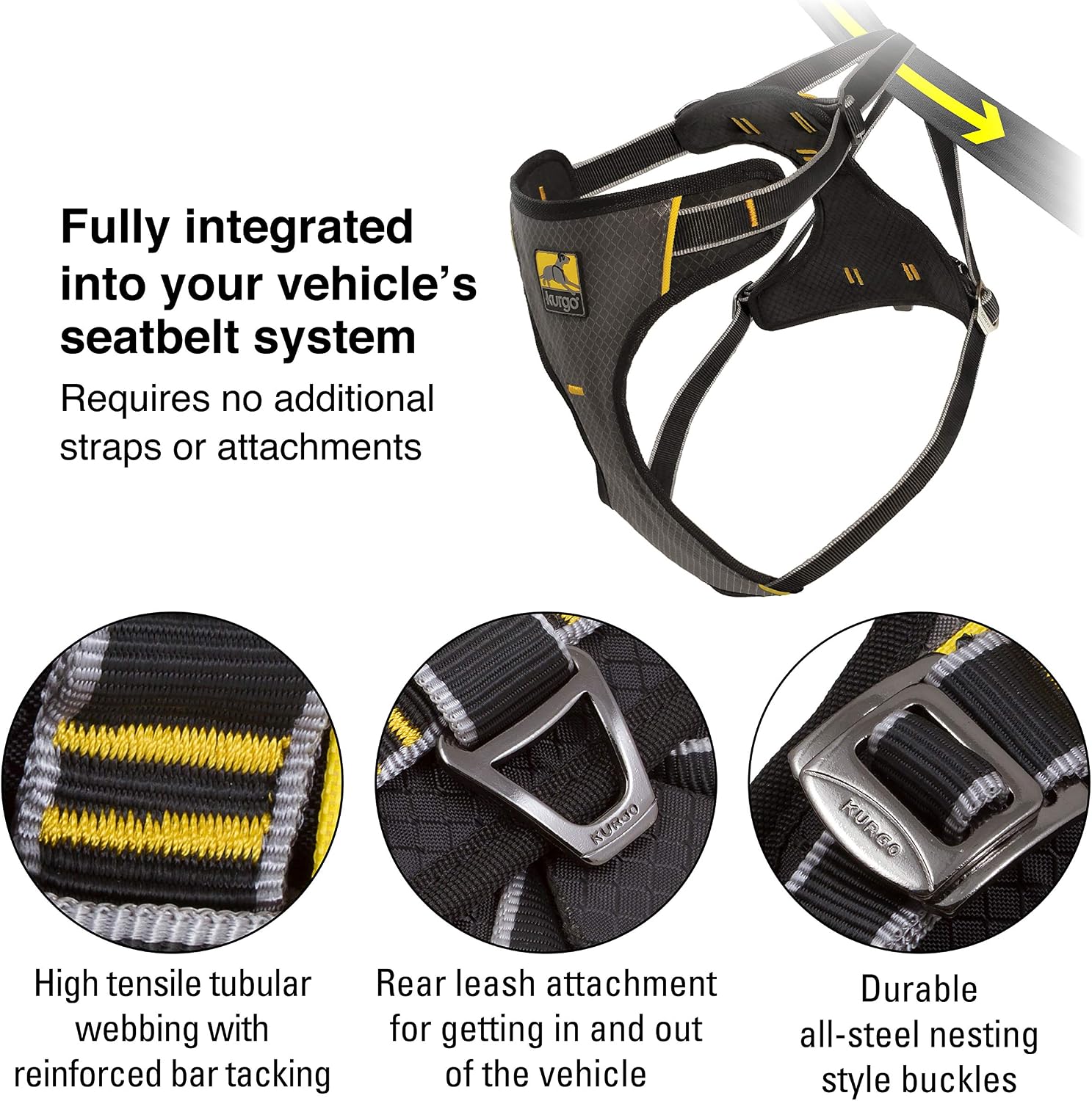 Kurgo Impact Dog Car Harness, Crash Tested, Integrates with Car Seatbelt System, Lightweight, Large-Black/Charcoal Grey - Image 4