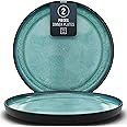 Stoneware Dinner Plates Set of 2, Modern Ibiza-Style Stoneware , 10.2"" Ceramic Plates With Lipped Edges, Dishwasher, Microwave Safe Dinner Plates, Stoneware Plates, Kitchen Plates-Petrol Blue, Large