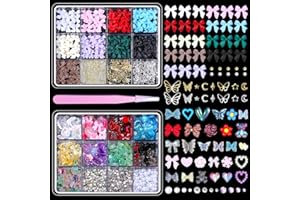 ANOWER 2 Boxes 3D Bow Nail Art, Carviar Beads for Nail Art, Assorted Flower Heart Butterfly Acrylic Bows Nails Charms with Pearls Gems Bead for Nail Design DIY Y2K Supplies